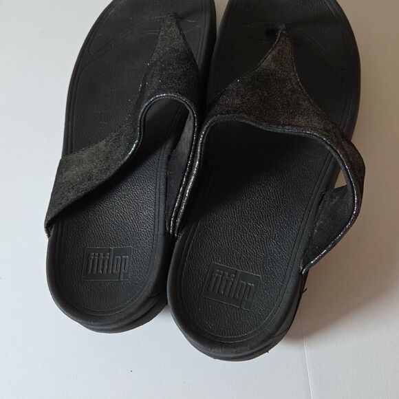 Fitflop Women's Glittered T-strap Faux Leather Toe Post Lulu Sandals Black Sz 10 - Picture 5 of 7